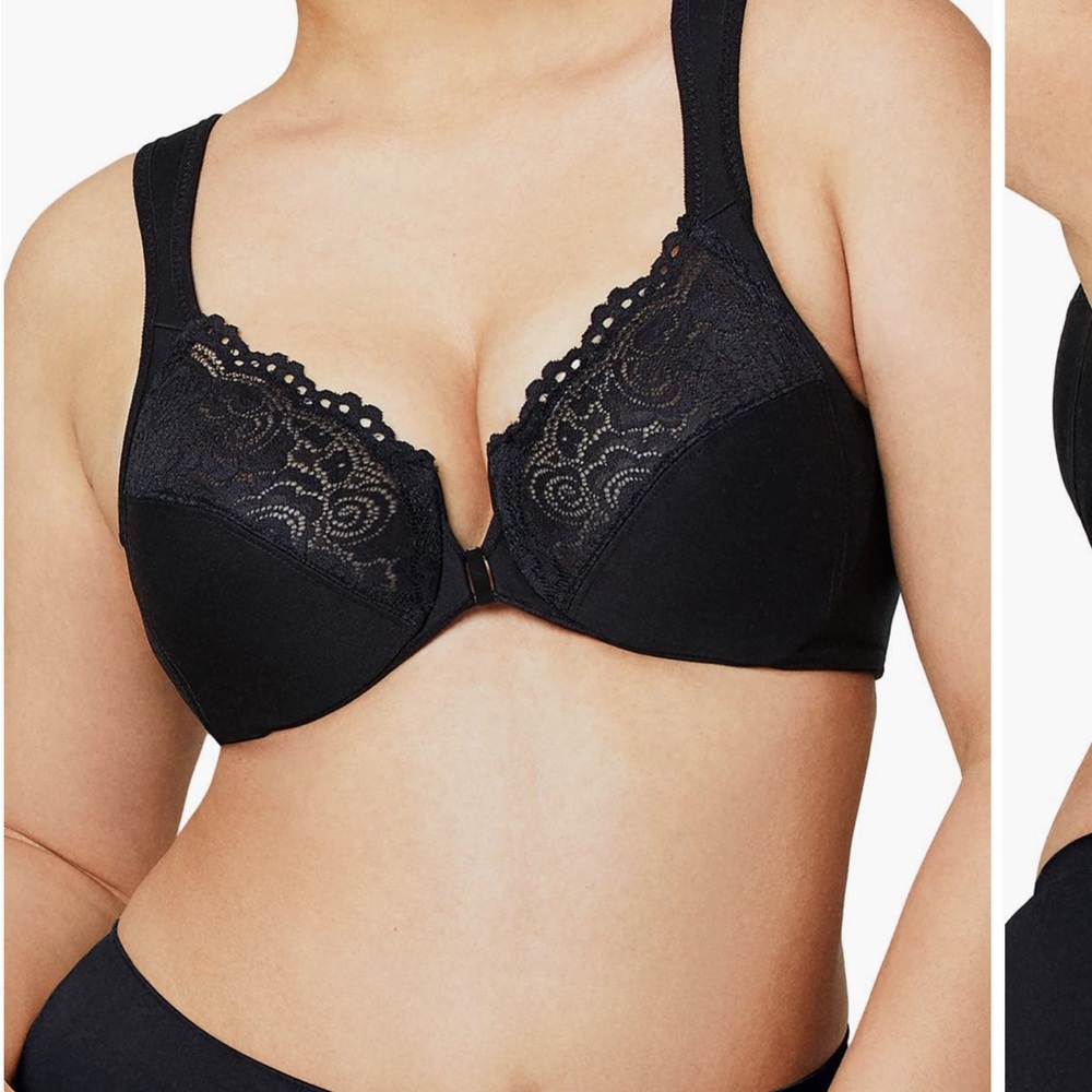 Glamorise | Black Lace Unlined Front Closure Bra - 44DDD